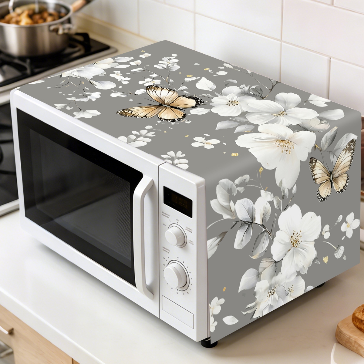 Kitchen Appliances White - 1 adet Beyaz Çiçek Mikrodalga Toz