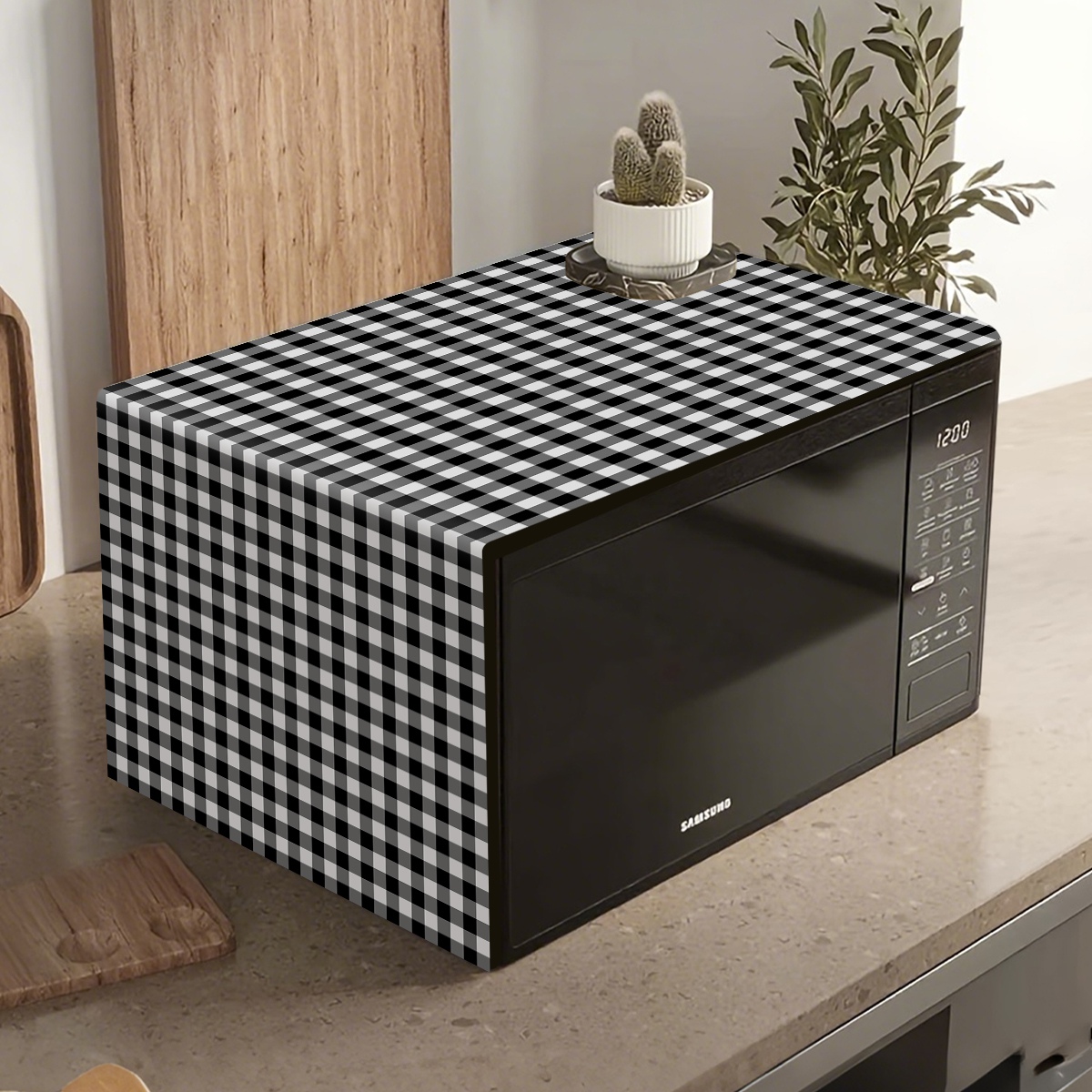 Kitchen Appliances Japan - Siyah Beyaz Ekose Mikrodalga Fırın Toz